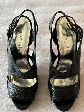 White House Black Market - Black Snake Print Sandal Platform Heels, Open Toe